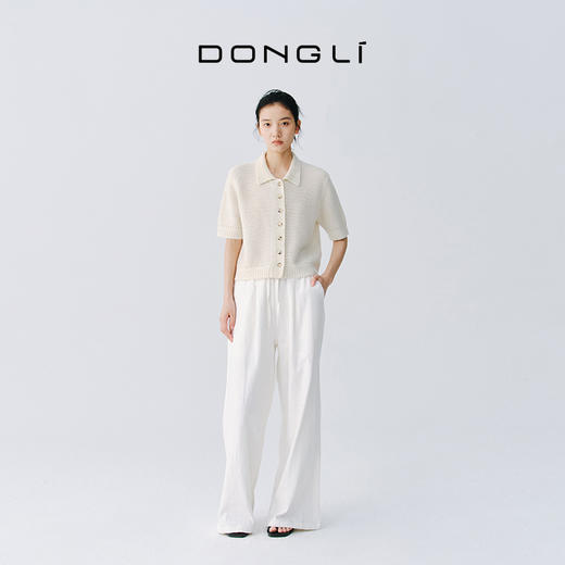 东黎 • 万物复苏 微光华夫格 山羊绒 女士春季翻领镂空珠片半袖开衫 6026 商品图3