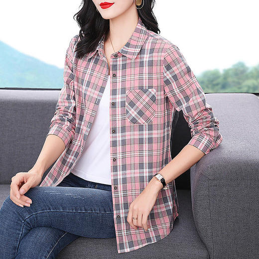 长袖格子衬衫女春秋季新款2025年大码纯棉衬衣中长款休闲上衣外搭 商品图3