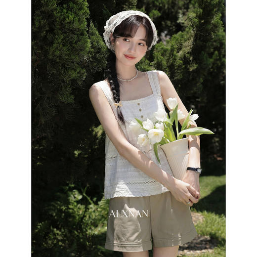 鹿向南「夏日午茶」米白色无袖背心吊带女春季新款简约小清新上衣 商品图1