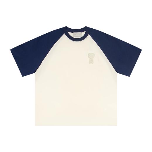 F0304115新动漫爱心毛巾绣贴布绣拼色插肩袖圆领情侣短袖T恤 商品图6