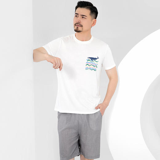 爱帝睡衣套夏季短袖家居服凉感海豚印花套装男女款可选 商品图1