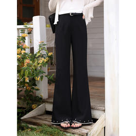 鹿向南「漫步边界」黑色宽松休闲裤女春季慵懒感百搭长款阔腿裤子