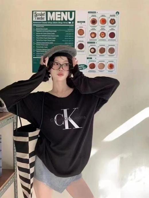 F0304117立体刺绣工艺印花logo情侣圆领纯棉双纱柔软舒适长袖T恤 商品图7