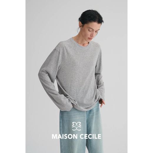 MAISON CECILE 三色|雪花棉天丝肌理宽松简约随性休闲百搭长袖T恤 商品图1
