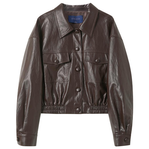 三彩2026春季新款PU皮衣外套翻领宽松落肩袖上衣开衫皮夹克M 商品图4