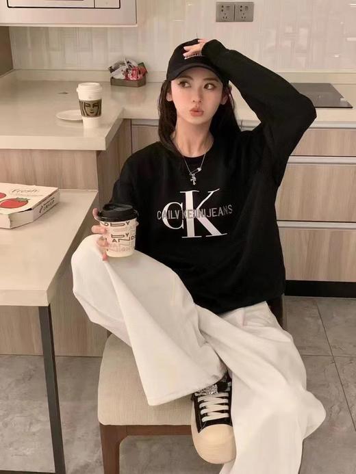 F0304117立体刺绣工艺印花logo情侣圆领纯棉双纱柔软舒适长袖T恤 商品图11