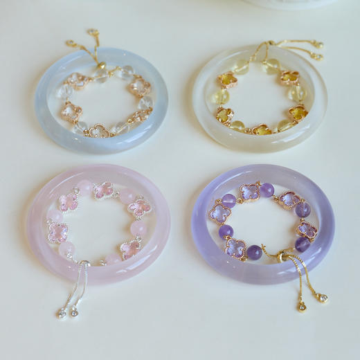 【四叶草猫眼手串手镯系列】粉水晶四叶草猫眼石 紫水晶手链串珠女轻奢高级感手串手饰手镯 商品图8