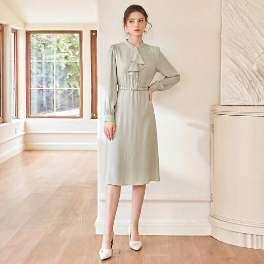 IWY/气质优雅长袖连衣裙女早春通勤显瘦衬衫裙高级感设计师长裙WQ220 商品图2