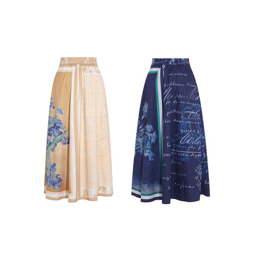 两三事梵高文艺 假日舞会 2026春季新款复古印花百褶裙高腰半身裙 商品图4