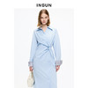 INSUN恩裳衬衫领褶皱收腰高支棉长袖连衣裙 商品缩略图1