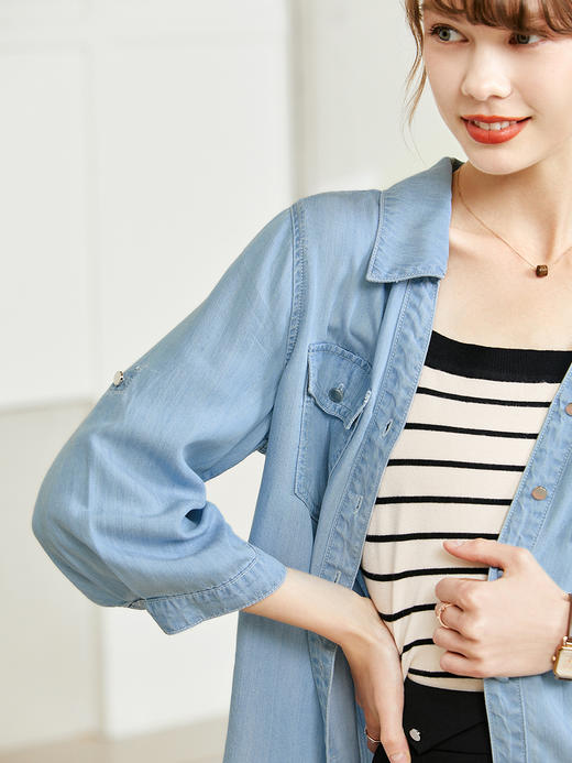 【百图lulu定制】【慕斯牛仔衬衫】 100%莱赛尔  七分袖   气质通勤设计感  牛仔衬衫 商品图8