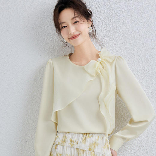 「自」全新升级【铂金会员165/天猫219/差价54】(11843)洛诗琳法式蝴蝶结雪纺衫2026春季新款气质优雅通勤衬衫女 商品图3