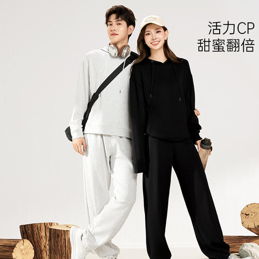 爱帝春款休闲卫衣套装男女同款空气层连帽运动服套装 商品图4