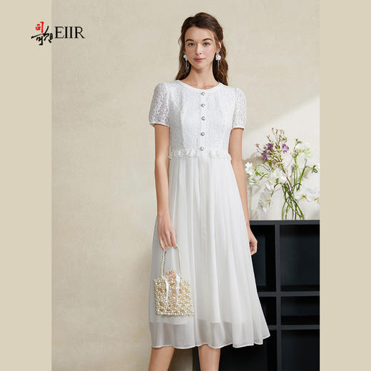 司歌蕾丝连衣裙白裙仙气收腰短袖夏A911261X 商品图2