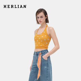 HERLIAN 2026年春夏新品波点印花百搭挂脖修身女士针织吊带