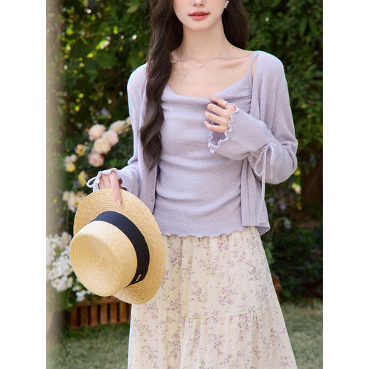 鹿向南「花开香气」紫色长袖针织衫外搭春季新款百搭短开衫上衣女 商品图2