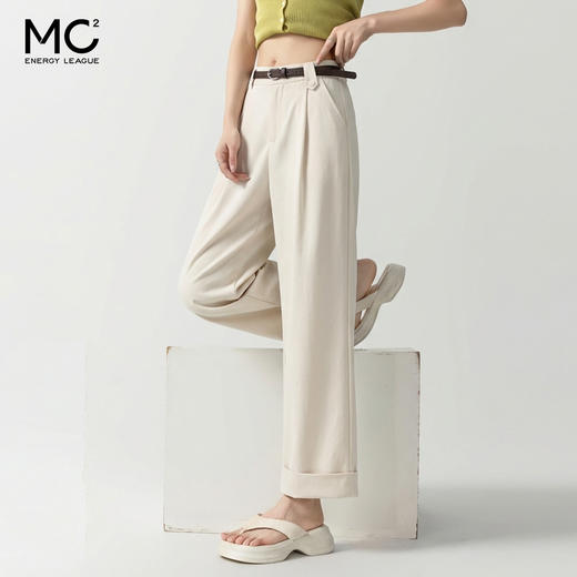 女装配腰带卷边脚口直筒九分休闲裤-205K5231016 商品图2