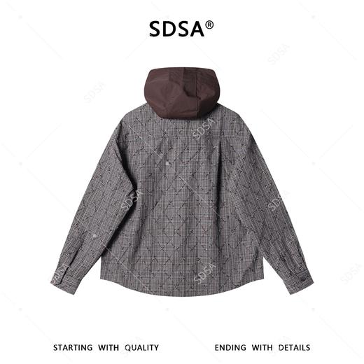 SDSA男装2026新款高贵轻奢简约时尚菱形格纹拼接连帽衬衫百搭时尚 商品图4