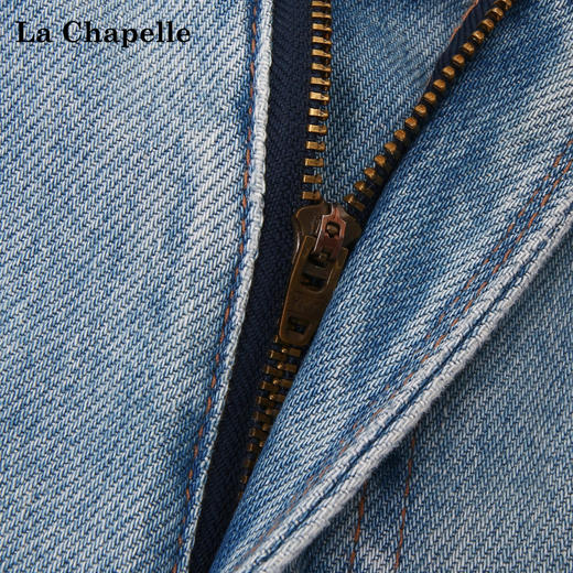 天猫同步【时髦率性中裤】拉夏贝尔/La Chapelle高腰侧边立体口袋牛仔裤复古水洗蓝通勤休闲 商品图8