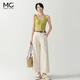 女装配腰带卷边脚口直筒九分休闲裤-205K5231016