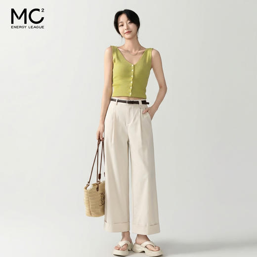 女装配腰带卷边脚口直筒九分休闲裤-205K5231016 商品图0