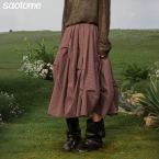 早乙女惠子saotome/STMBQ211632/重工褶皱格纹半裙