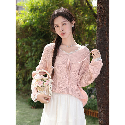 鹿向南「晴肩织夏」杏色蕾丝拼接吊带背心女夏季修身无袖内搭上衣 商品图2