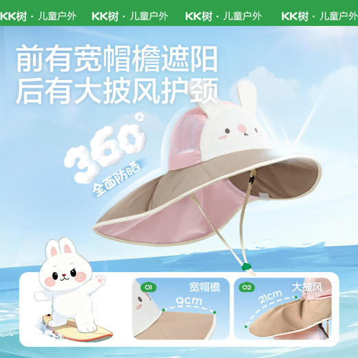 KK树宝宝防晒帽大帽檐儿童遮阳帽夏季男童女孩太阳帽海边防紫外线动物奇旅披风帽 商品图1