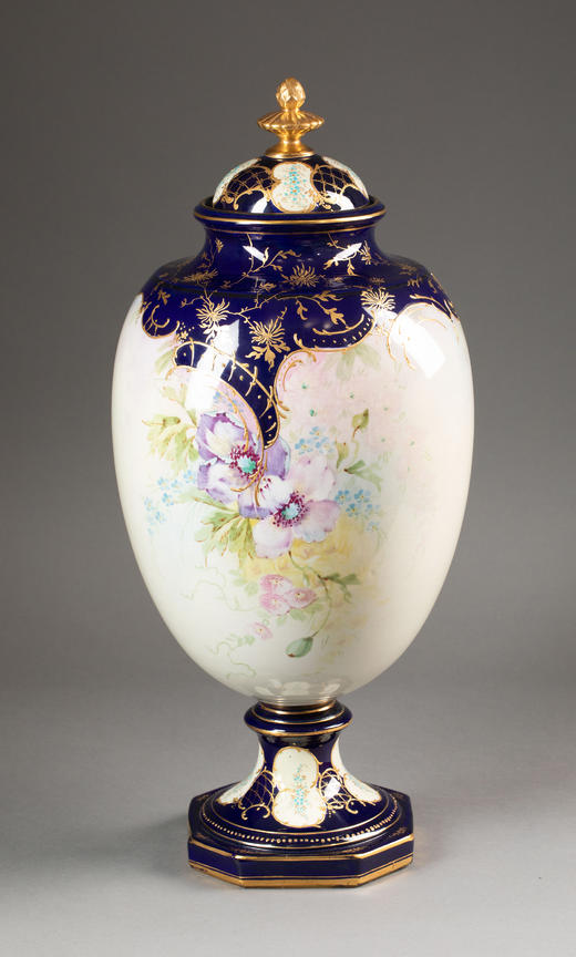 独角鹿西洋古董20世纪初德国Royal Bonn工坊出品瓷手绘花卉主题新艺术风格盖瓶一对 商品图5