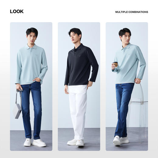 【假两件|不变形领】柒牌长袖Polo衫男26春季新品商务休闲翻领T恤130T71140 商品图2