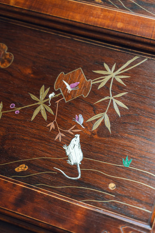 独角鹿西洋古董19世纪末法国出品精雕核桃木嵌花四联嵌套式桌几 商品图8