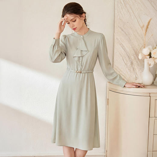IWY/气质优雅长袖连衣裙女早春通勤显瘦衬衫裙高级感设计师长裙WQ220 商品图3