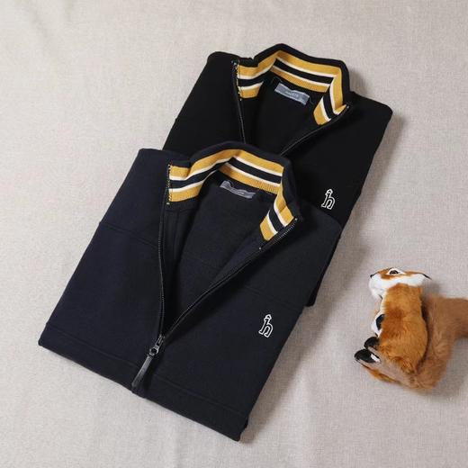 F0304130半高领拉链领口条纹拼色胸口刺绣温柔毛衣开衫 商品图3