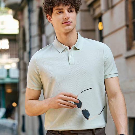 亚麻蚕丝珠地棉男女同款短袖翻领polo衫  XYD-5401 商品图1
