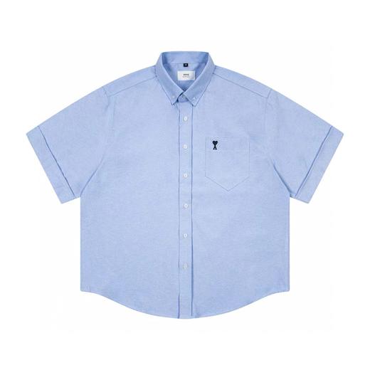 F0304114口袋小爱心刺绣单排扣翻领开合纽扣纯棉情侣短袖衬衫 商品图5