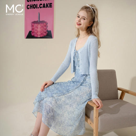 mc2吊带碎花裙+针织披肩两件套女夏季新款显白蓝色系小个子 商品图0
