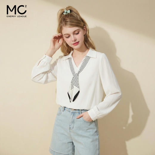 女装翻领配丝巾收口衬衣-3823C5231017 商品图1