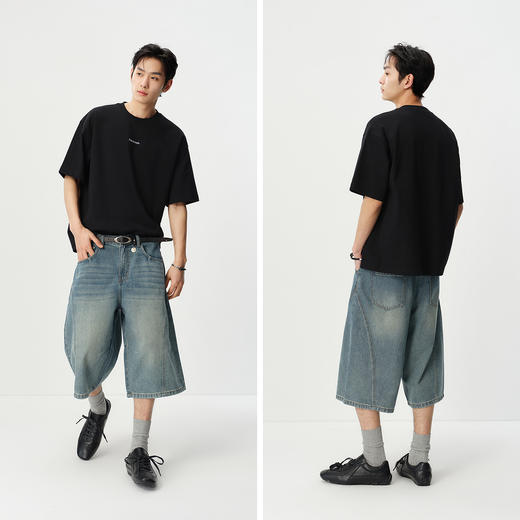 森马短袖T恤男夏季纯棉oversize针织衫2026新款字母绣花分割上衣 商品图4