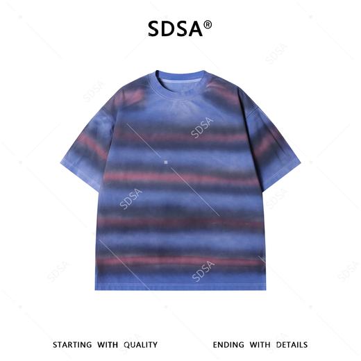 SDSA男装2026新款美式复古渐变t恤重磅棉宽松蓝紫条纹设计感短袖 商品图0