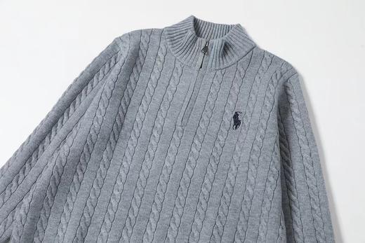 F0304129小马刺绣半拉链立领纯色麻花针织毛衣男女同款 商品图9