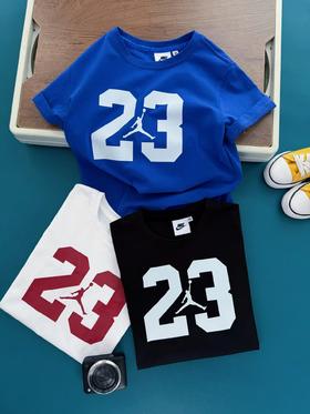 F030439透气不闷汗凉感棉感运动风飞人印花圆领短袖儿童T恤