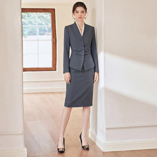 IWY/气质商务灰色西装套裙女高级感通勤职业装时尚工作服两件套WCS223 商品图0