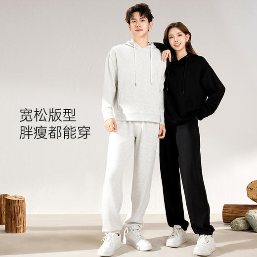 爱帝春款休闲卫衣套装男女同款空气层连帽运动服套装 商品图3