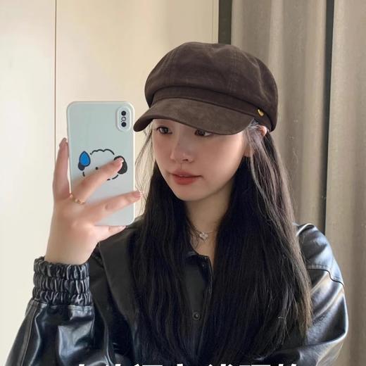 麂皮绒八角贝雷帽小头围秋冬复古画家报童帽英伦风浅顶小号小码 商品图2