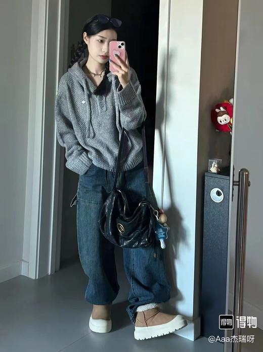 F030426套头连帽针织纽扣帽衫情侣男女同款针织柔软百搭毛衣 商品图2