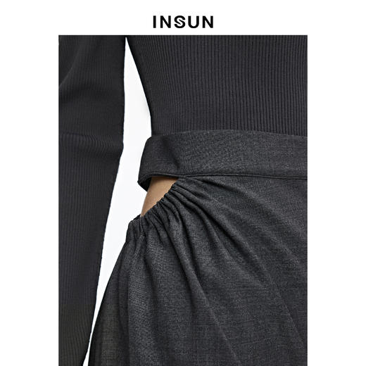 INSUN恩裳修身塑形挺括感羊毛长款连衣裙 商品图3