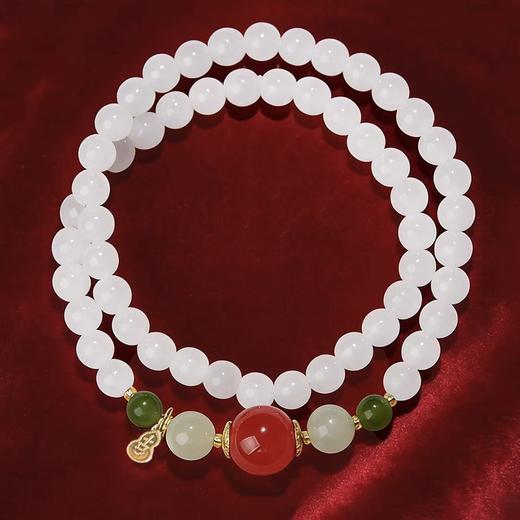 清瑶缀赤 天然和田白玉南红双圈手串 商品图2