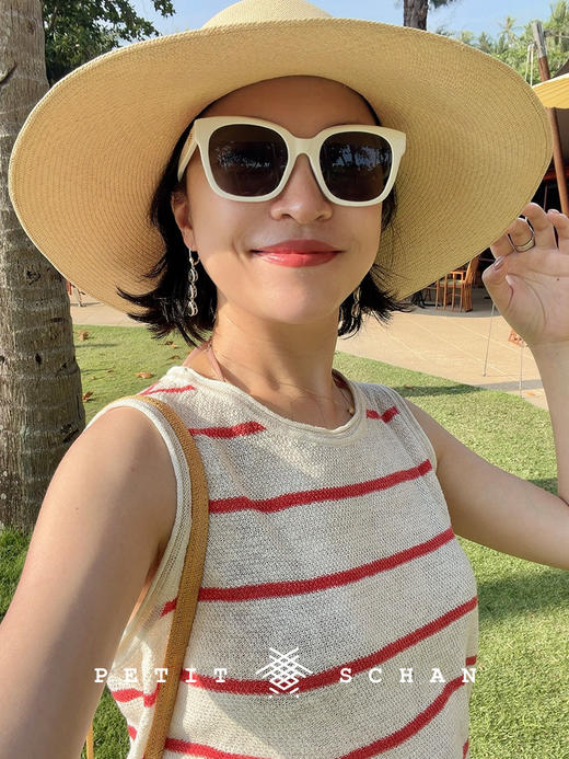 PETIT SCHAN小闪 CLO#093 little summer 小夏天 亚麻棉绢丝条纹针织背心 商品图1