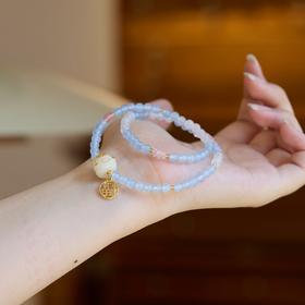 【喵来财蓝玉髓双圈手串】敦煌福泽蓝玉髓双圈手链女炭烧猫爪招米喵来财新中式双圈手链