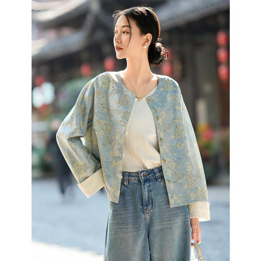 「预售」「自」全新升级【铂金会员661/天猫899/差价238】(04158)洛诗琳新中式真丝羊毛提花外套2026春季气质显瘦国风上衣 商品图2